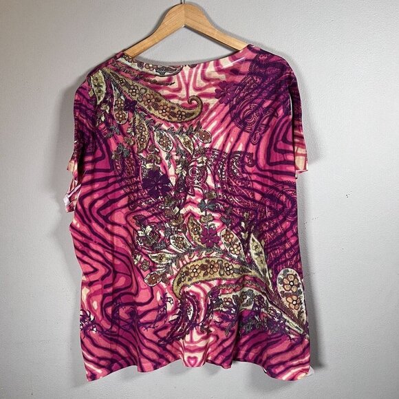 Appropriate Behavior Short Sleeve Hot Pink Floral Print T-Shirt Women's 4X - Picture 3 of 5